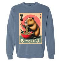 Capybara Eating Ramen Noodles Japanese Art Capybara Garment-Dyed Sweatshirt