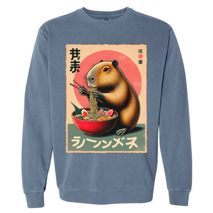 Capybara Eating Ramen Noodles Japanese Art Capybara Garment-Dyed Sweatshirt