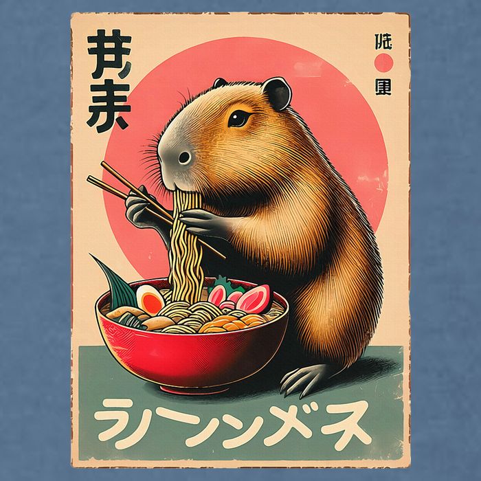 Capybara Eating Ramen Noodles Japanese Art Capybara Garment-Dyed Sweatshirt