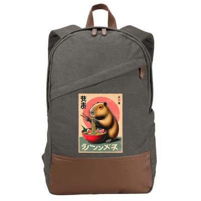 Capybara Eating Ramen Noodles Japanese Art Capybara Cotton Canvas Backpack