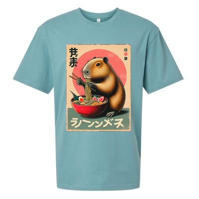Capybara Eating Ramen Noodles Japanese Art Capybara Sueded Cloud Jersey T-Shirt