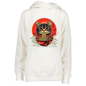 Cat Eating Ramen Noodles Kawaii Anime Manga Japanese Food Womens Funnel Neck Pullover Hood