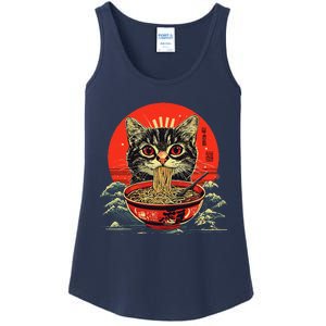 Cat Eating Ramen Noodles Kawaii Anime Manga Japanese Food Ladies Essential Tank