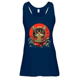 Cat Eating Ramen Noodles Kawaii Anime Manga Japanese Food Ladies Essential Flowy Tank