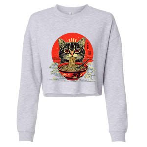 Cat Eating Ramen Noodles Kawaii Anime Manga Japanese Food Cropped Pullover Crew