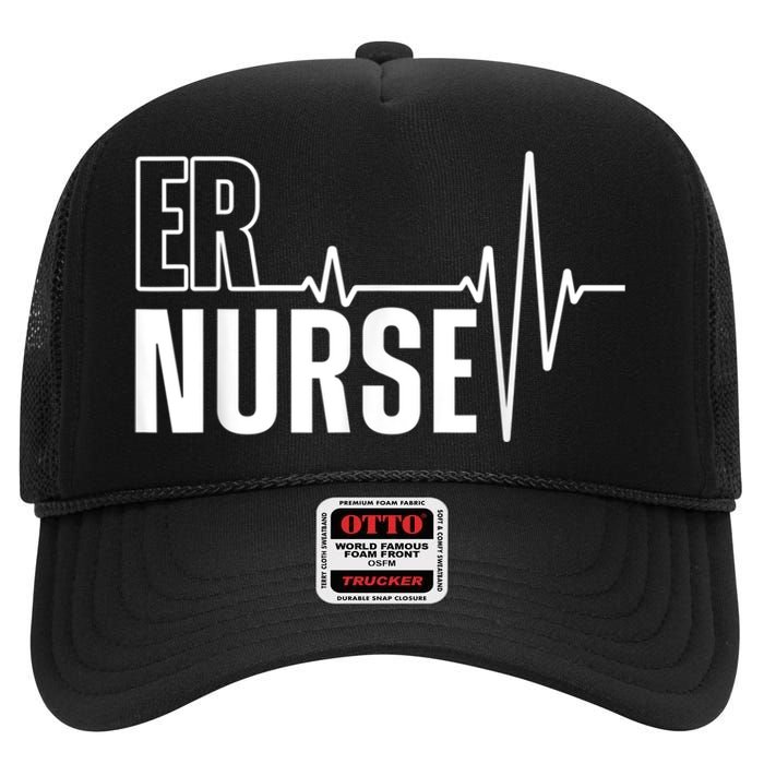 Cool Emergency Room Nurse Design For Men Women ER Nursing High Crown Mesh Back Trucker Hat