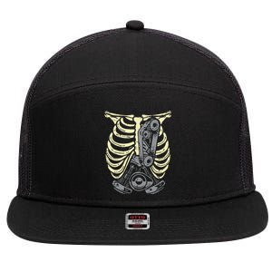 Car Engine Ribs Auto Mechanic Halloween Skeleton 7 Panel Mesh Trucker Snapback Hat