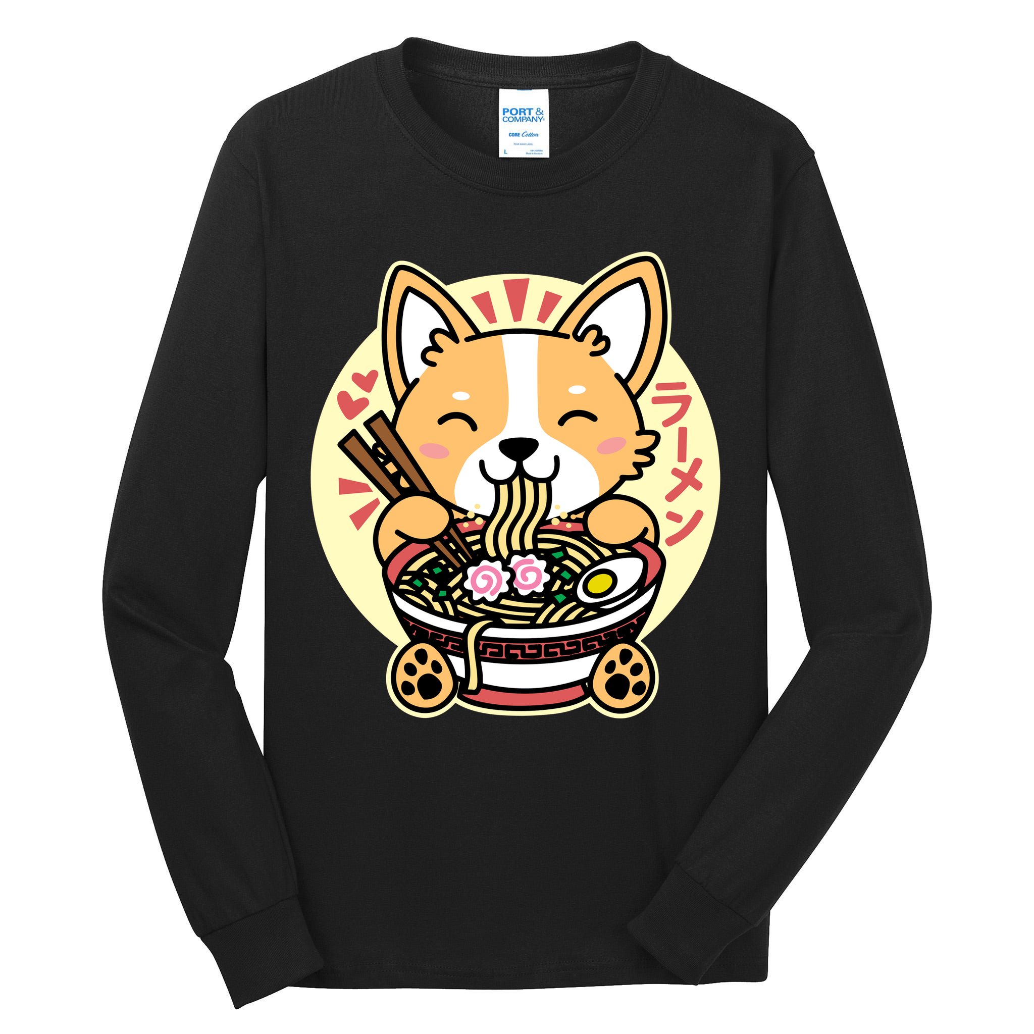 Corgi Eating Ramen Cute Kawaii Noodles Tall Long Sleeve T-Shirt