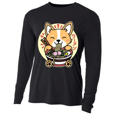 Corgi Eating Ramen Cute Kawaii Noodles Cooling Performance Long Sleeve Crew