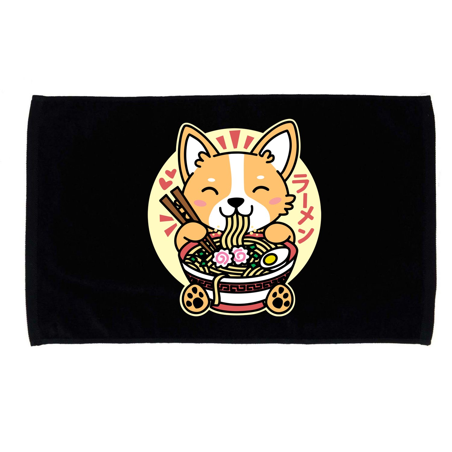 Corgi Eating Ramen Cute Kawaii Noodles Microfiber Hand Towel