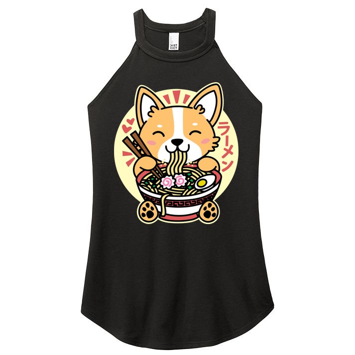 Corgi Eating Ramen Cute Kawaii Noodles Women's Perfect Tri Rocker Tank