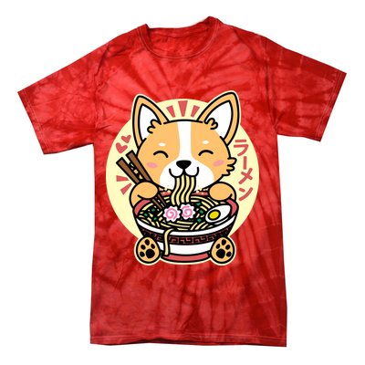 Corgi Eating Ramen Cute Kawaii Noodles Tie-Dye T-Shirt