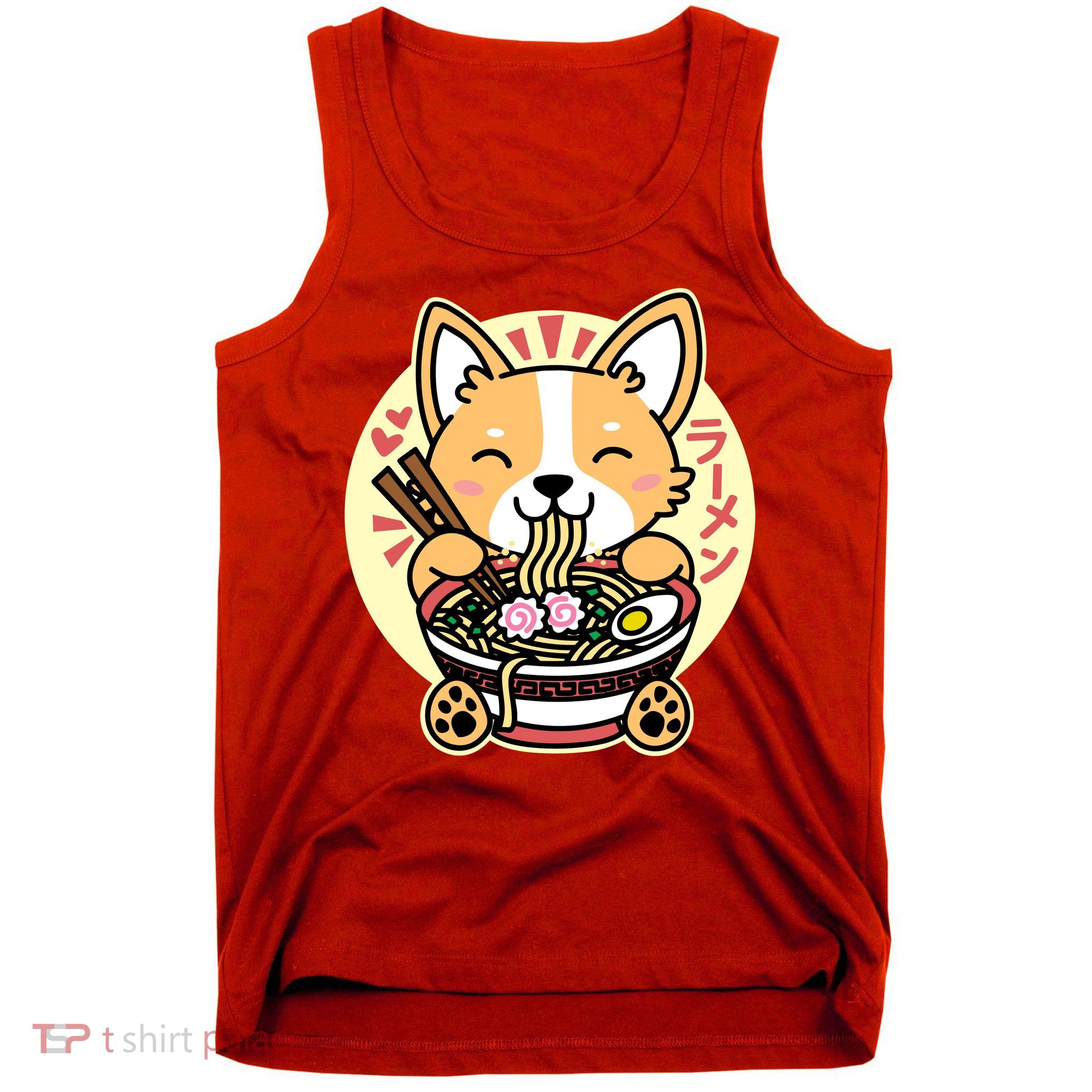 Corgi Eating Ramen Cute Kawaii Noodles Tank Top