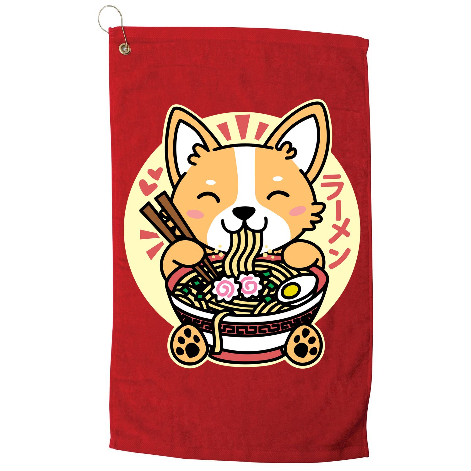 Corgi Eating Ramen Cute Kawaii Noodles Golf Towel