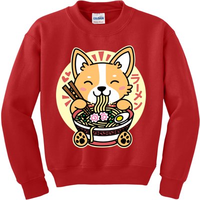 Corgi Eating Ramen Cute Kawaii Noodles Kids Sweatshirt