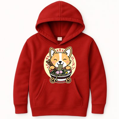 Corgi Eating Ramen Cute Kawaii Noodles Kids Hoodie
