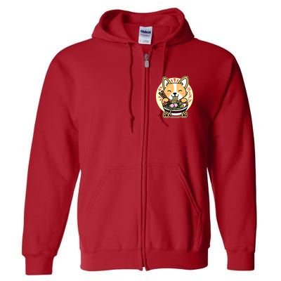 Corgi Eating Ramen Cute Kawaii Noodles Full Zip Hoodie