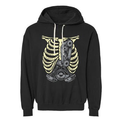 Car Engine Ribs Auto Mechanic Halloween Skeleton Garment-Dyed Fleece Hoodie