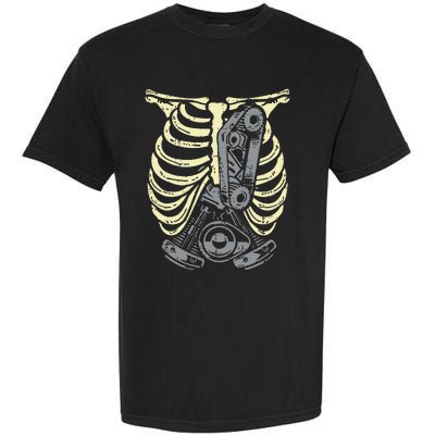 Car Engine Ribs Auto Mechanic Halloween Skeleton Garment-Dyed Heavyweight T-Shirt