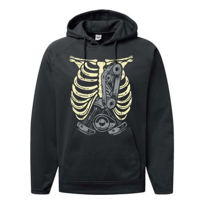 Car Engine Ribs Auto Mechanic Halloween Skeleton Performance Fleece Hoodie