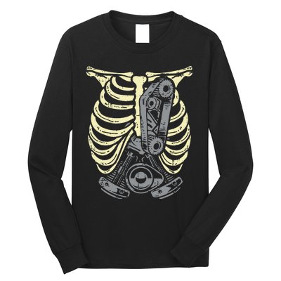 Car Engine Ribs Auto Mechanic Halloween Skeleton Long Sleeve Shirt