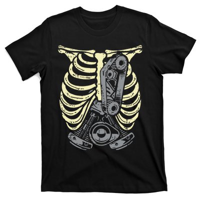 Car Engine Ribs Auto Mechanic Halloween Skeleton T-Shirt