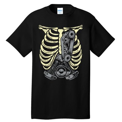 Car Engine Ribs Auto Mechanic Halloween Skeleton Tall T-Shirt