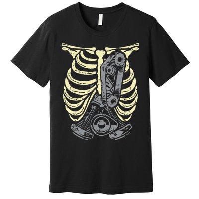 Car Engine Ribs Auto Mechanic Halloween Skeleton Premium T-Shirt