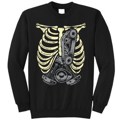 Car Engine Ribs Auto Mechanic Halloween Skeleton Tall Sweatshirt