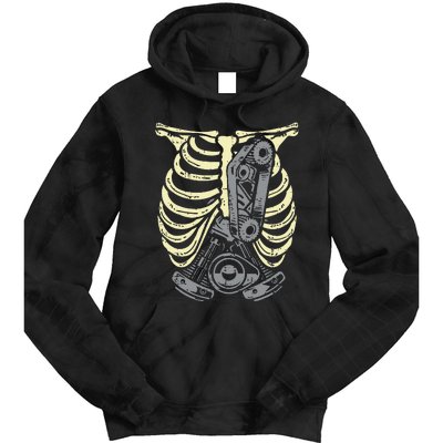 Car Engine Ribs Auto Mechanic Halloween Skeleton Tie Dye Hoodie