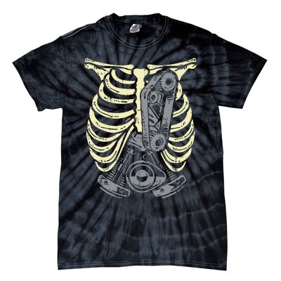 Car Engine Ribs Auto Mechanic Halloween Skeleton Tie-Dye T-Shirt