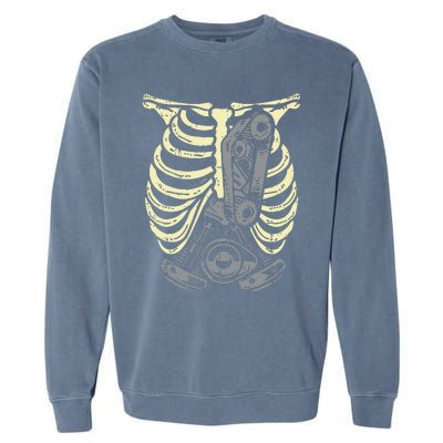 Car Engine Ribs Auto Mechanic Halloween Skeleton Garment-Dyed Sweatshirt