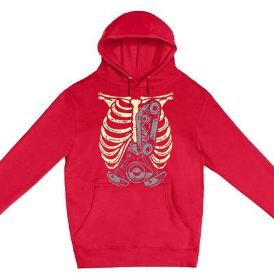 Car Engine Ribs Auto Mechanic Halloween Skeleton Premium Pullover Hoodie