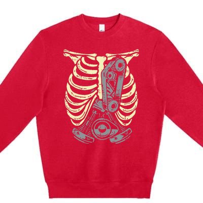 Car Engine Ribs Auto Mechanic Halloween Skeleton Premium Crewneck Sweatshirt