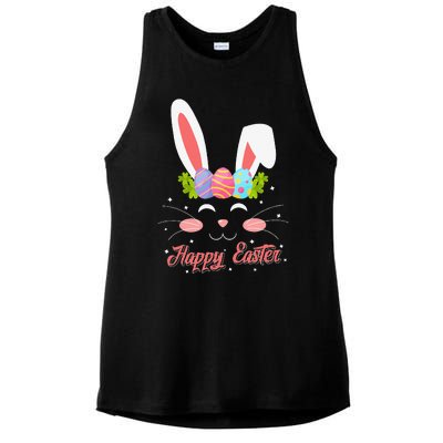 Cute Easter Rabbit Face Happy Easter Ladies PosiCharge Tri-Blend Wicking Tank