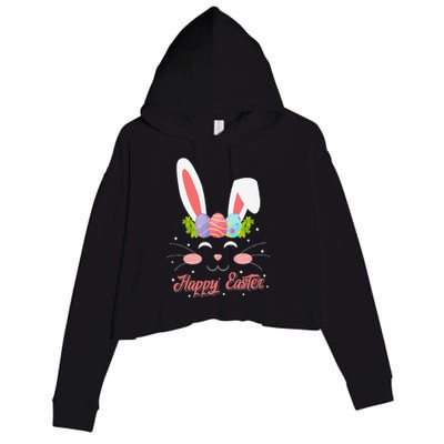 Cute Easter Rabbit Face Happy Easter Crop Fleece Hoodie