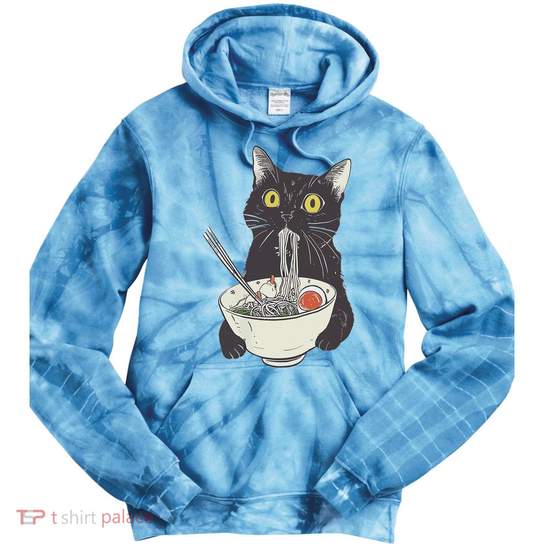 Cat Eating Ramen Vintage Japanese Noodles Tie Dye Hoodie