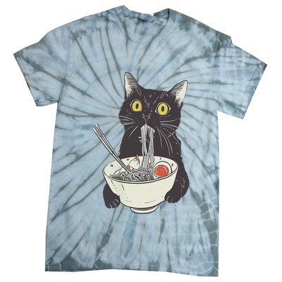 Cat Eating Ramen Vintage Japanese Noodles Tie-Dye T-Shirt