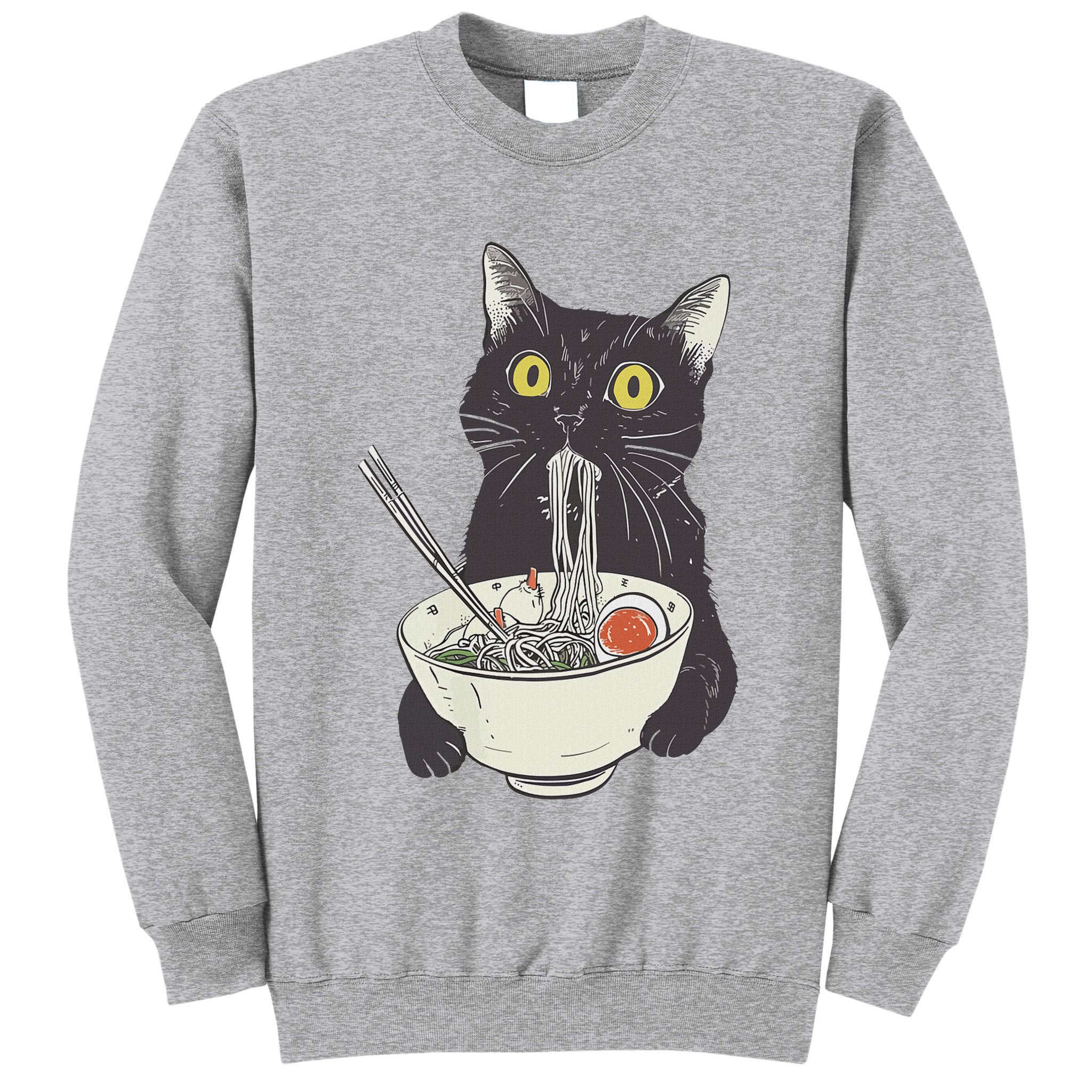 Cat Eating Ramen Vintage Japanese Noodles Tall Sweatshirt