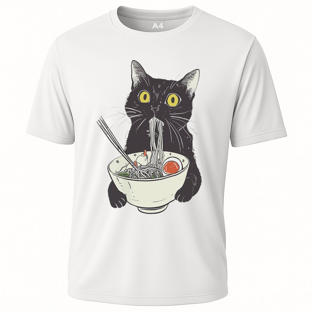 Cat Eating Ramen Vintage Japanese Noodles Cooling Performance Crew T-Shirt