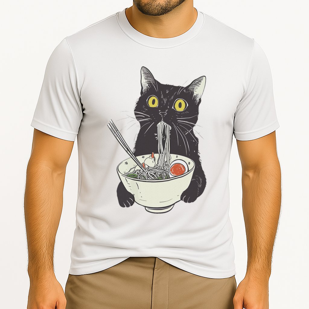 Cat Eating Ramen Vintage Japanese Noodles Cooling Performance Crew T-Shirt
