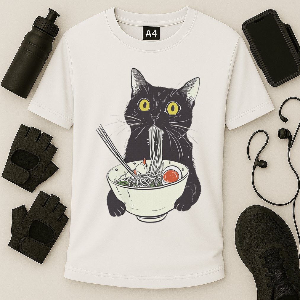 Cat Eating Ramen Vintage Japanese Noodles Cooling Performance Crew T-Shirt