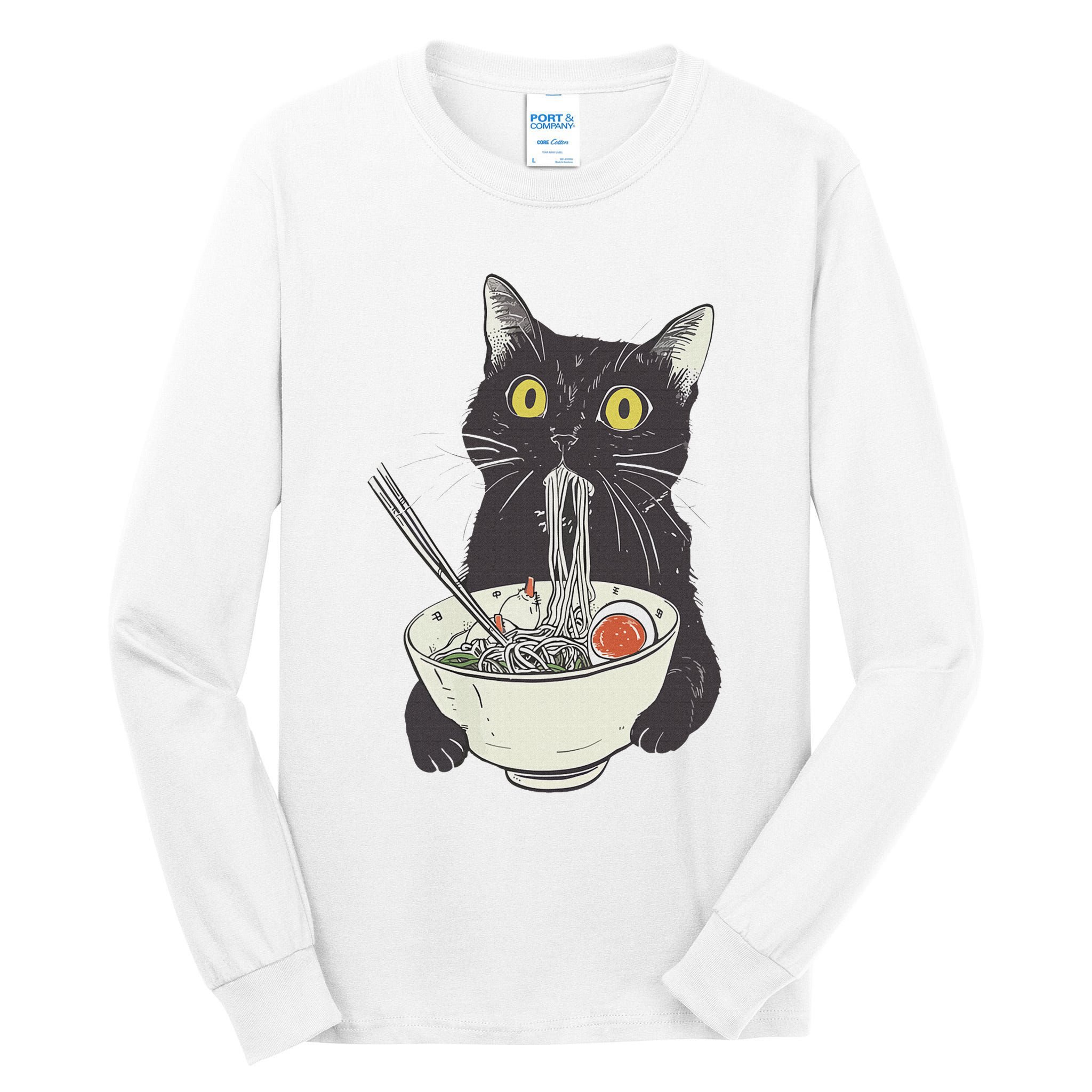 Cat Eating Ramen Vintage Japanese Noodles Tall Long Sleeve T-Shirt