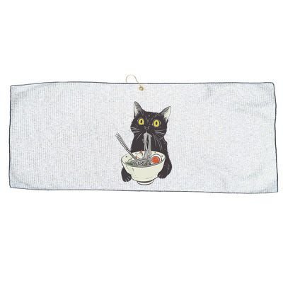 Cat Eating Ramen Vintage Japanese Noodles Large Microfiber Waffle Golf Towel