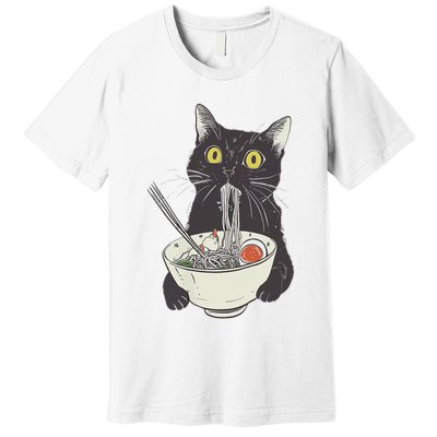 Cat Eating Ramen Vintage Japanese Noodles Premium T-Shirt