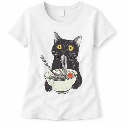 Cat Eating Ramen Vintage Japanese Noodles Womens T-Shirt