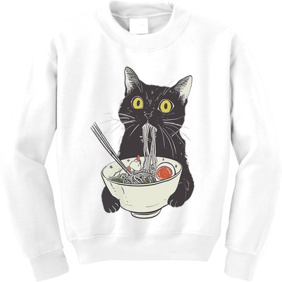 Cat Eating Ramen Vintage Japanese Noodles Kids Sweatshirt