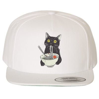 Cat Eating Ramen Vintage Japanese Noodles Wool Snapback Cap