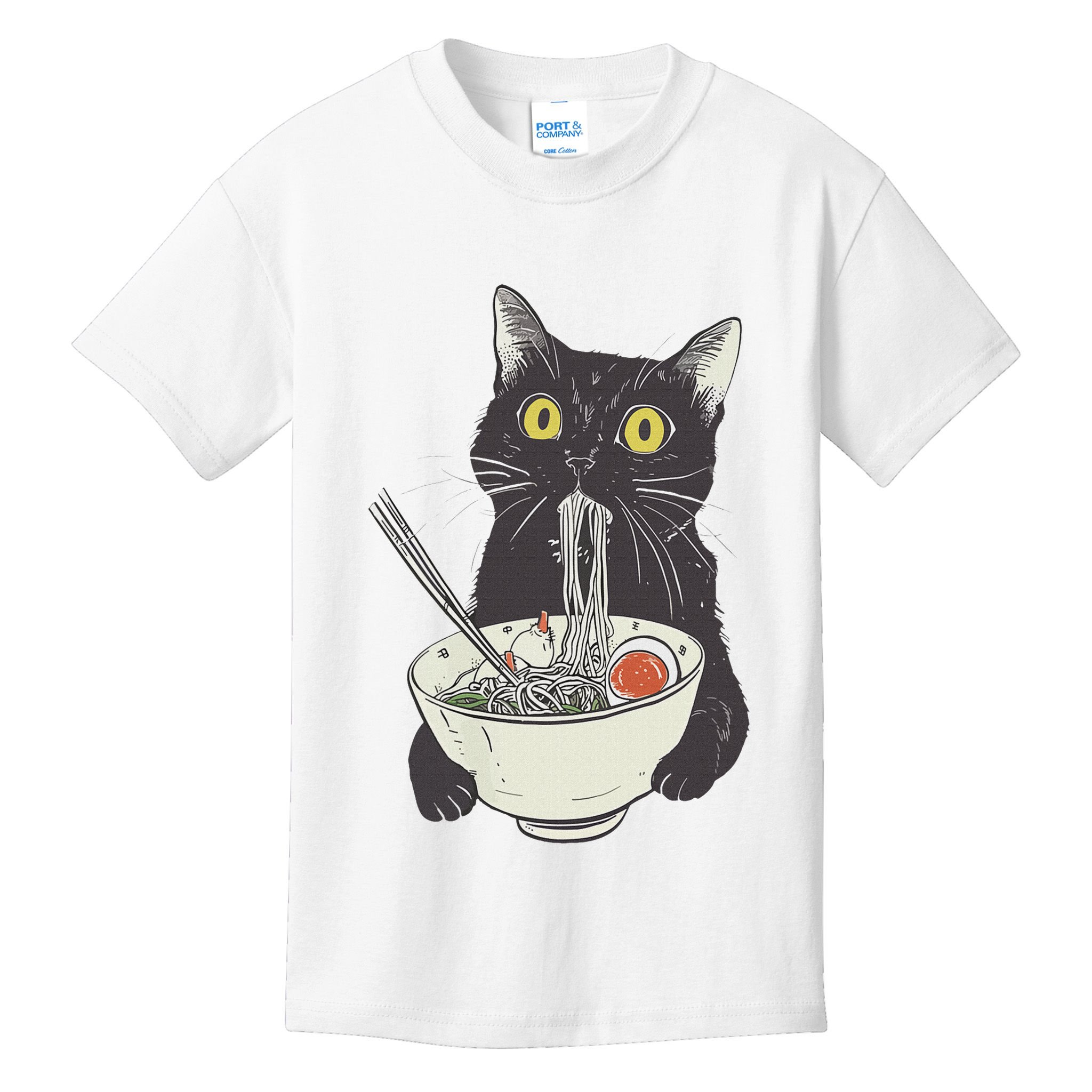 Cat Eating Ramen Vintage Japanese Noodles Kids T-Shirt