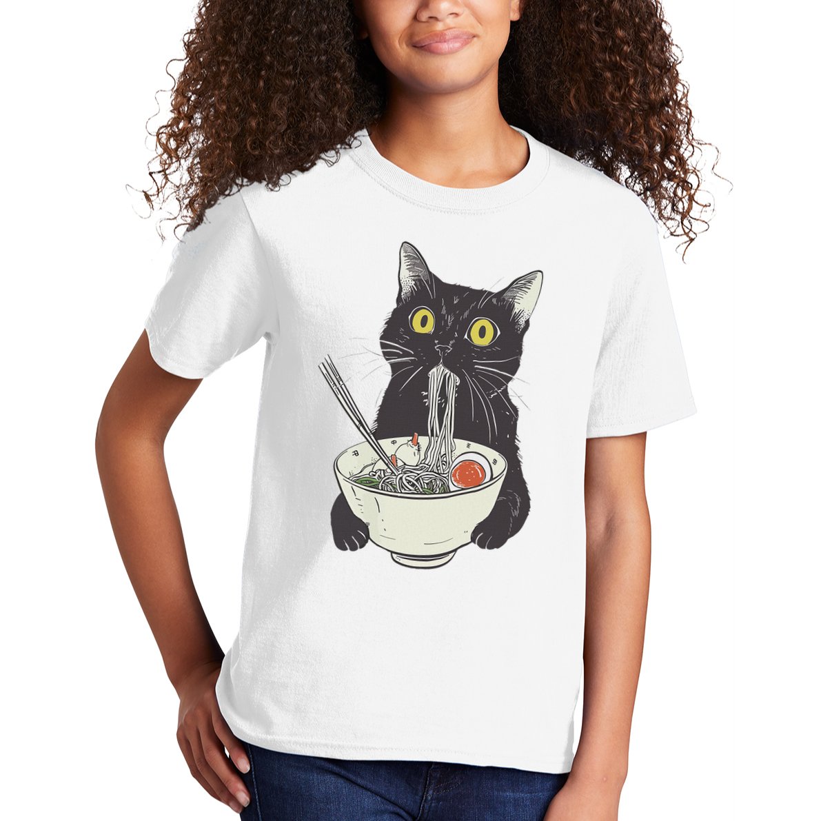 Cat Eating Ramen Vintage Japanese Noodles Kids T-Shirt